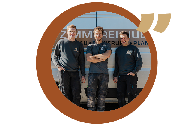 Das Team der Zimmerei Huber in einer Kreis-Grafik.